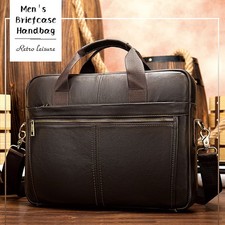 Retro Men's Laptop Bag Genuine Leather Business Briefcase Travel Work Handbag