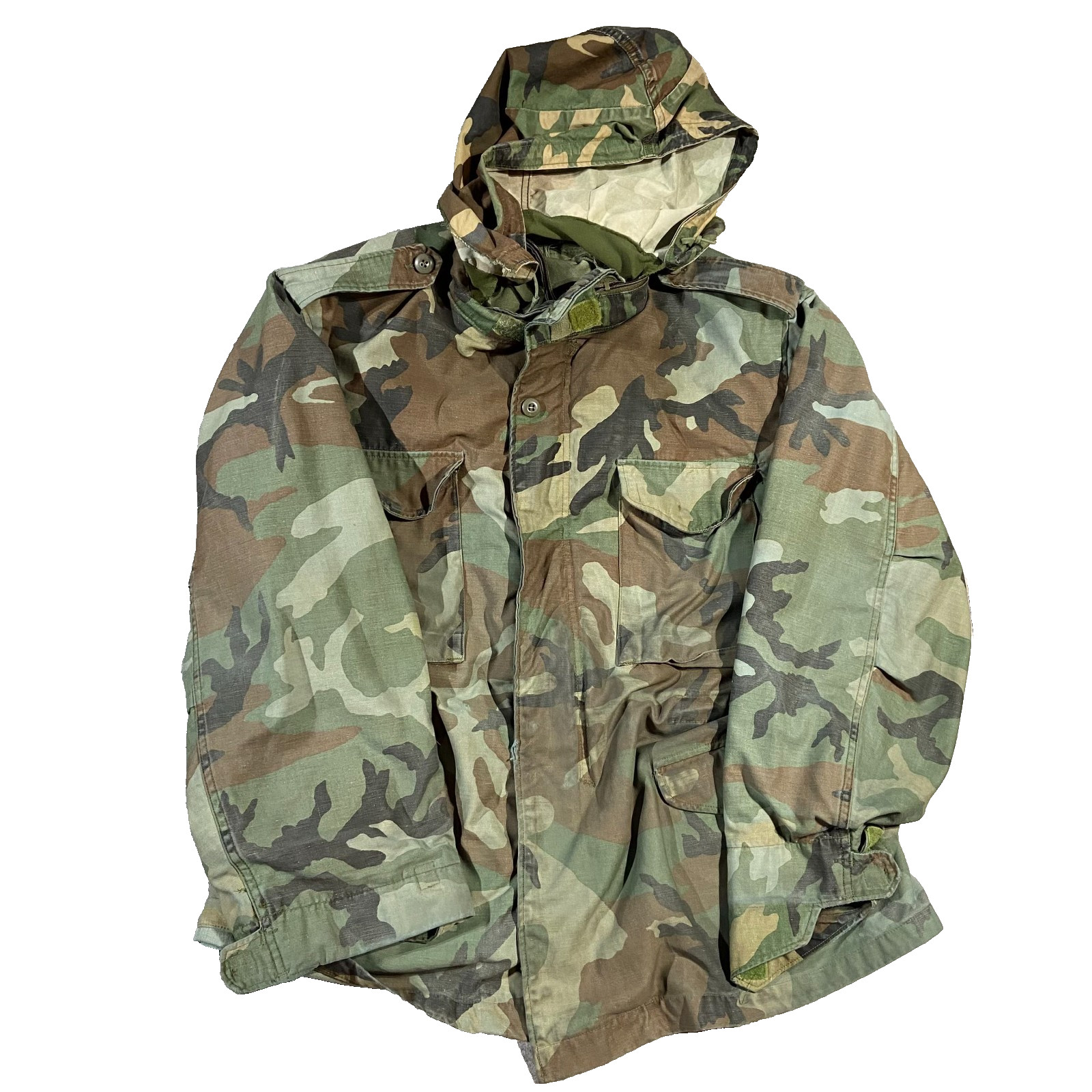 VTG US Army M65 Field Jacket Large Regular Woodland Camo Cold Weather Lined Hood