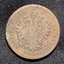 1858-B Austria 1 Kreuzer Copper Coin - VG (Very Good) condition