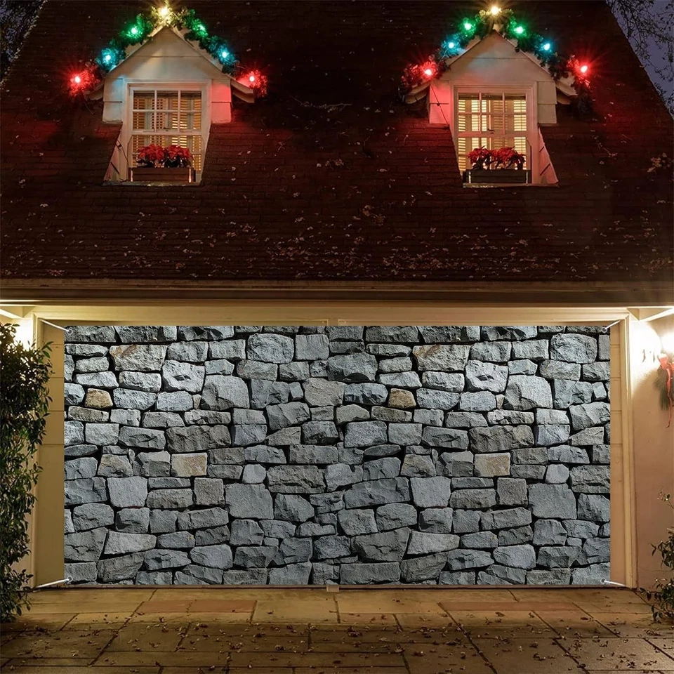 Telón de fondo de pared de piedra grande para puerta de garaje telón de fondo vintage gris roca pared fotografía... Foto 3 de 4