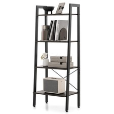 4-Tier Ladder Bookshelf Industrial Bookcase Storage Shelving Unit Anti Tipping