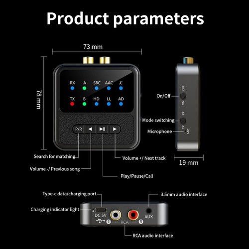 APTX Wireless Audio Adapter With Mic BT Receiver Transmitter Phone Tablet - Picture 7 of 10