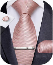 Plaid Ties for Men Silk Checkered Necktie and Pocket Square Cufflinks Tie Clip S