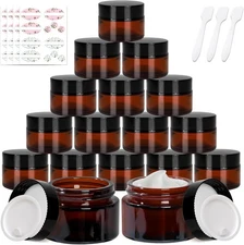 1 Oz Amber Glass Jars,24 Pack Empty Cosmetic Containers with Black Screw Lids