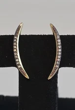 STELLA & DOT CRESCENT MOON CRYSTALS  DAINTY PIERCED EARRINGS GOLD-PLATED ☆1" L