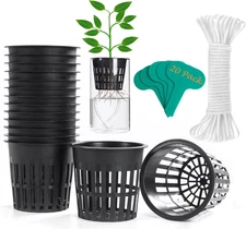 4 Inch 20 Pack Net Cup Pots, with 20 Feet Self-Watering Rope, 20 Plant Labels, f