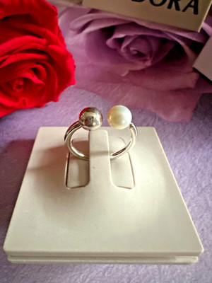 PANDORA STERLING SILVER ELEGANT BEAUTY RING- PEARL & STERLING BALL- SZ 50 us 5