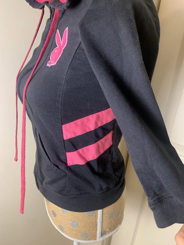 Vintage Y2K Playboy Bunny Full zip Hoodie Small MCbling 90s 3/4 Sleeves Grail - Image 4 of 4