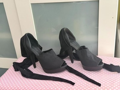 Seven for All Mankind stilettoes, black, satin, wrap around ties, size 7M