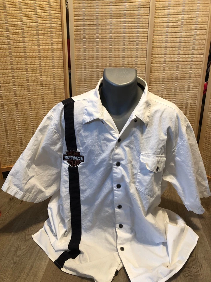 Harley Davidson Button Up Shirt Biker Motorcycle White With Black Stripe 2XL - Image 1 of 4