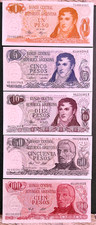 ARGENTINA SET OF 5 BANKNOTES  1970-78  1,5,10,50,100 PESOS P-287,289,294,301,302