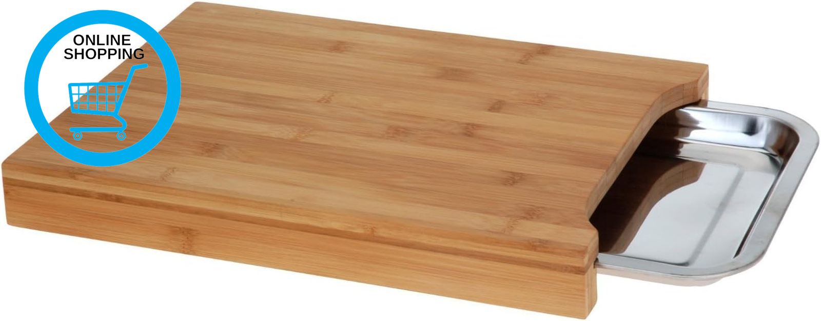 Koopman Bamboo Chopping Board with a Stainless Steel Tray
