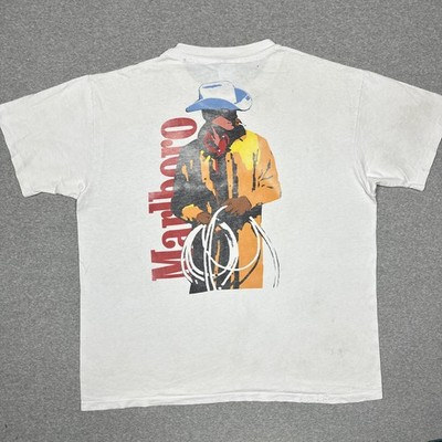 Vintage 90s Marlboro Man T Shirt Size Extra Large White Distressed