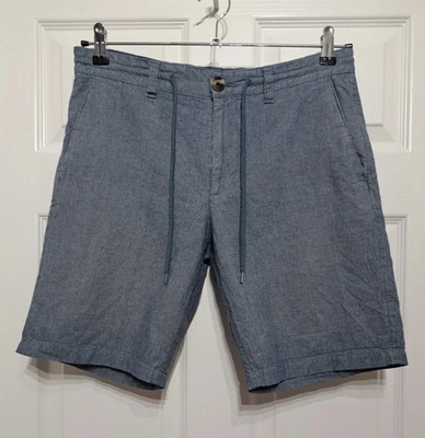 Skovde Cotton Linen Shorts Blue Men's W32 Pinstripe Chino Drawstring 9" Leg NEW - Image 1 of 4