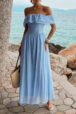 blue corset maxi dress Women’s Off Shoulder Ruffle Formal Wedding Party Long Dre body positive Colors:Black Pink Coco Chanel Quote: “Scheherezade and a back slit