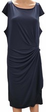 Women's Amazon Essentials Navy Blue Boat-Neck Faux Wrap Ruffle Stretch Dress
