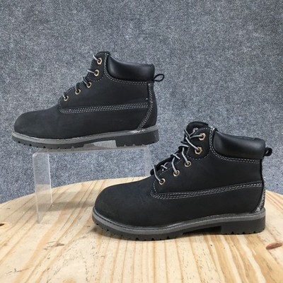 Faded Glory Boots Youth 4 Black Tucker Hiking Faux Leather Lace Up Ankle Outdoor