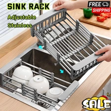 Adjustable Stainless Steel Kitchen Dish Drying Sink Rack Drain Strainer Basket✅