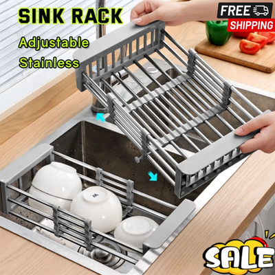 #ad Adjustable Stainless Steel Kitchen Dish Drying Sink Rack Drain Strainer Basket✅ $9.61