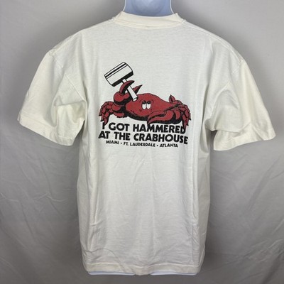 Vintage 90s Single Stitch   I Got Hammered At The Crabhouse  T-Shirt Size Large