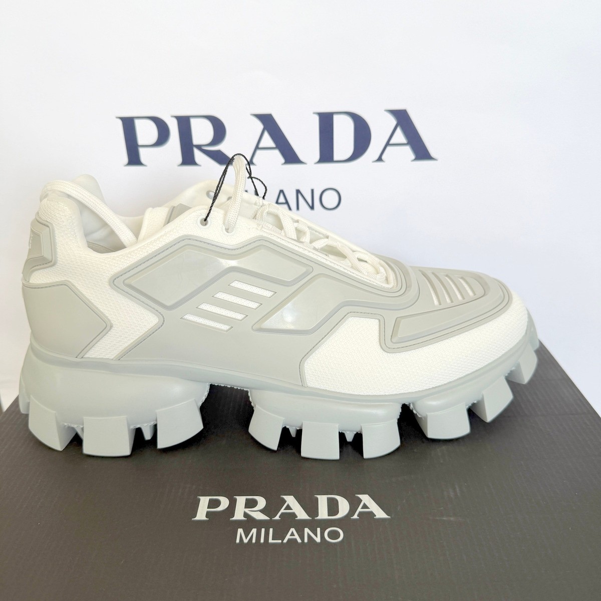 Prada 2EG293 Men\'s Cloudbust Thunder Sneakers White Trainers Luxury Shoes UK 7 PRADA CLOUDBUST THUNDER TRAINERS SHOES 2EG293 BLACK SILVER 9  main image 3