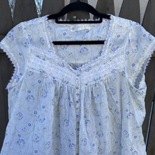 Eileen West Nightgown M Floral Cap Sleeve Lace Cottagecore Prairie Thin Granny