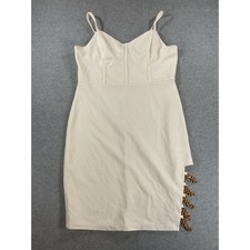 Almost Famous Dress Womens L Ivory Bodycon Bustier Gold Chain Detail 3058