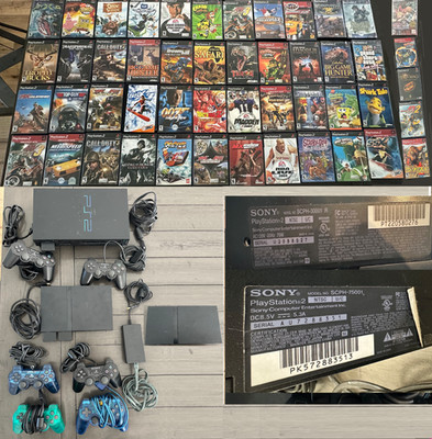 Playstation 2 Fat Black & 2x Slim Consoles Bundle 6 Controllers 49 Games TESTED