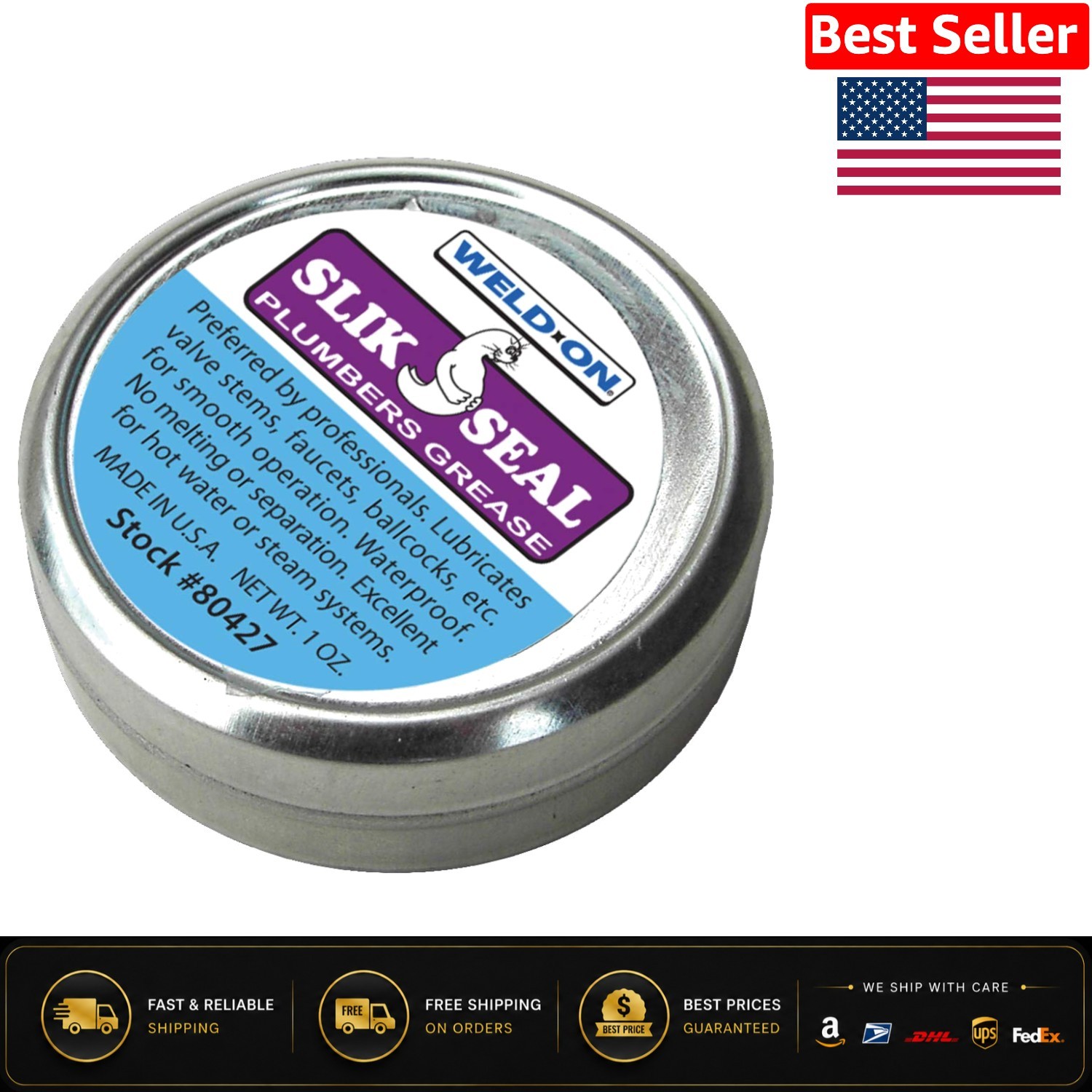 Slik Seal Plumbers Grease 1 oz Can - Waterproof Lubricant for Faucets & Valves