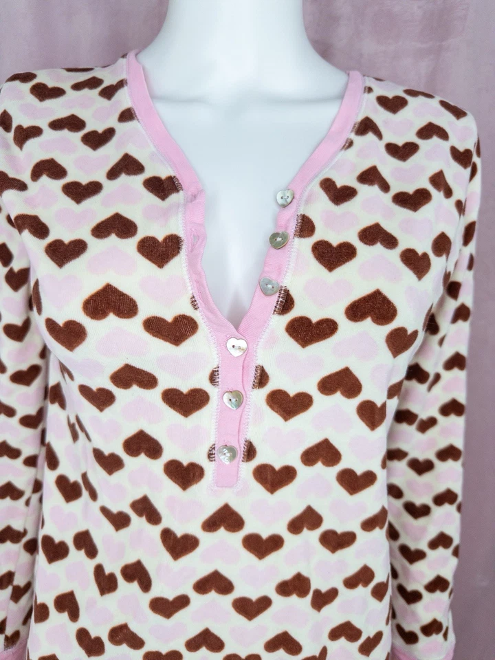 PJ Salvage Mujer Terciopelo Corazón Pijama Top Talla Pequeña Jennifers Cuerpo Manga Larga Foto 4 de 4