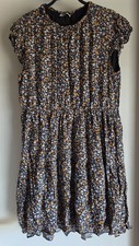 KIRUNDO Womens XL Floral Mini Dress Black Orange Boho Short Sleeve Round Neck