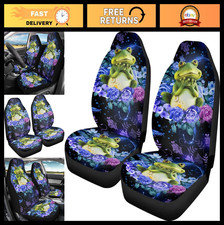 Universal Fit Car Seat Covers Full Set - Purple Floral Design Girly Frog Acces