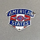VINTAGE AMERICAN STATES BADGE PORCELAIN SIGN CAR GAS OIL TRUCK MOTORCYCLE