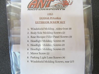 1963 MOPAR DODGE POLARA EXTERIOR SCREW KIT  383 440 426