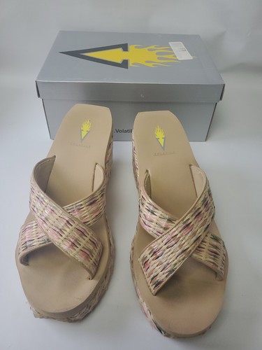 Volatile Size 9 Multicolor Woven Platform Wedge Sandals Straw