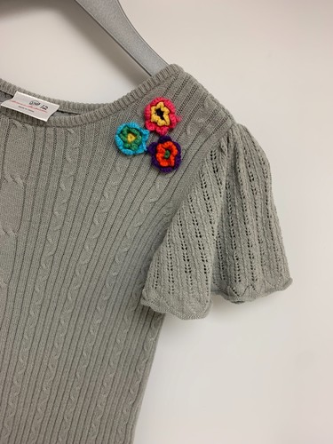 Hanna Andersson Dress Girls 150 US 12 Gray Knit Flowers Sweater Flutter Sleeve - Picture 2 of 10