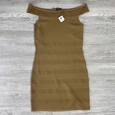 New With Tags WOW Couture Off the Shoulder Tan Bandage Mini Dress
