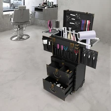 Salon Rolling Trolley Cart Spa Beauty Luggage Hairdressing Barber Tool Bag Black