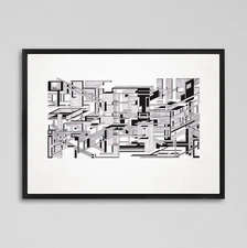 A3 Architectural drawing Monochrome Pencil Architecture Geometric Ink Art Print
