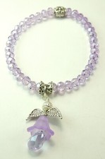 Lilac Crystal Stretch Bracelet with Acrylic Angel Handmade Jewelry