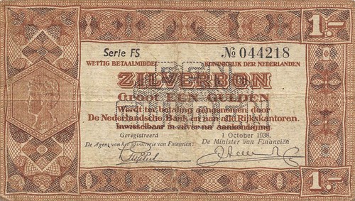 Netherlands  1  Gulden  1.10.1938  Series  FS  Circulated Banknote AAE - Picture 1 of 2