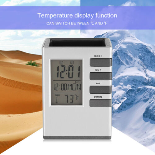 Multi function LED Digital LCD Screen Temperature display Alarm Clock Pen Holder