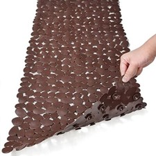Bathtub Mat Non Slip Pebble Bath Shower Mat with Drain Holes, Suction 1 Brown