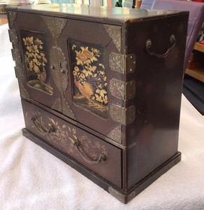 Antique Japanese Lacquer Small Chest Drawers Tansu Jewellery Box Wooden Lovely