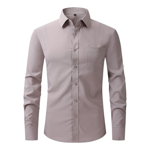 Business Casual Button-Down Shirt Men's Wrinkle-Free Long Sleeve Top Loose Fit - Picture 40 of 69