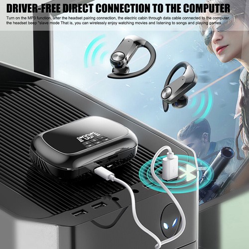 Crochet d'oreille Mini Bluetooth 5.3 Casque TWS Écouteurs Écouteurs avec Emplacement pour Carte MP3 TF - Photo 3 sur 12