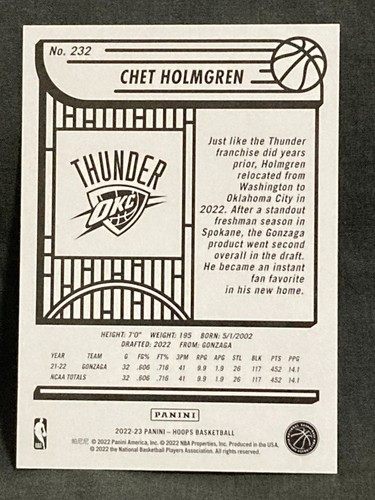 Chet Holmgren Rookie Card 2022 23 Panini NBA Hoops Red Parallel 