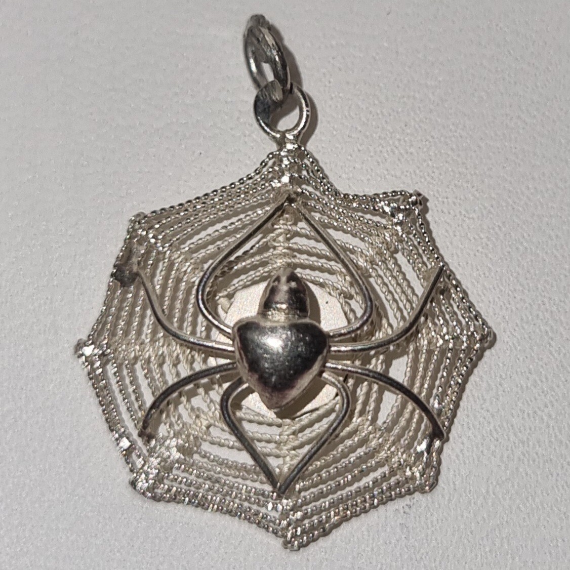 925 Solid Sterling Silver Spider In Web Charm Pen… - image 1