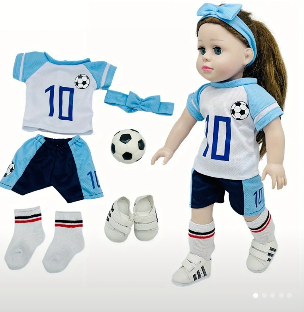 18" Doll Soccer Outfit With Ball Shoes Socks Fits American G