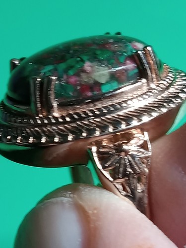 Anillo Matrix Thulite Malaquita Halo en 14k RG sobre cobre - Imagen 2 de 6